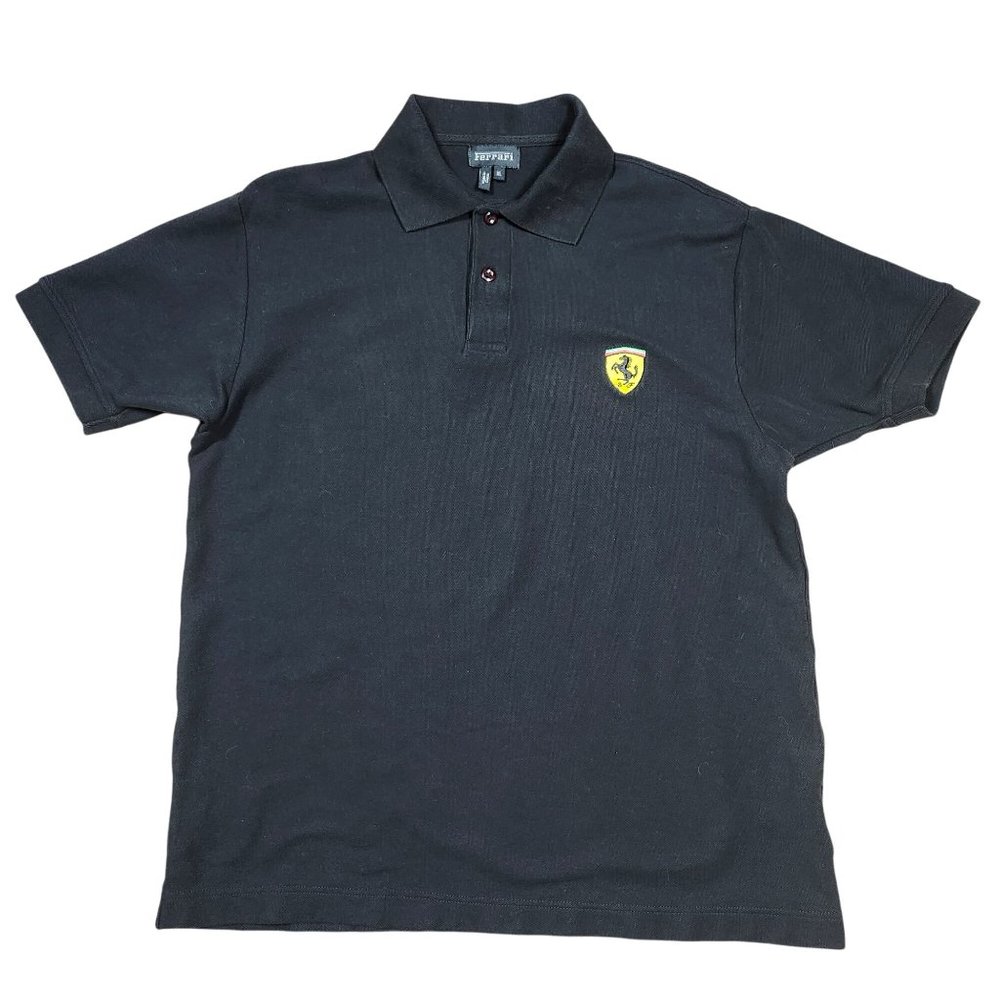Ferrari Black Polo Shirt With Embroidered Scuderia Badge Logo Mens XL